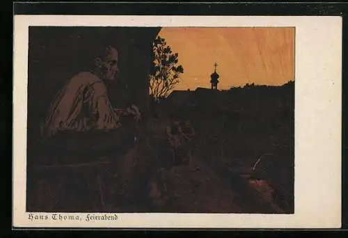Künstler-AK Hans Thoma: Feierabend, sitzender Mann