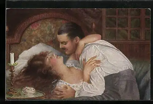 Künstler-AK Arno von Riesen: Flitterwochen, Liebespaar im Bett