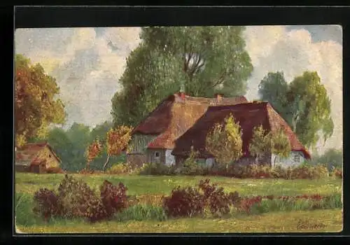 Künstler-AK Robert Kämmerer: Bauernhaus mit Reetdach im Grünen