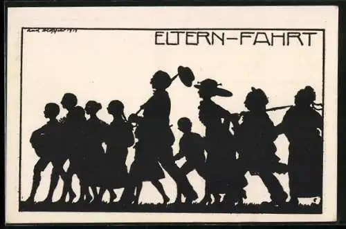 Künstler-AK K. Blossfeld: Wandervogel Freud und Leid: Elternfahrt