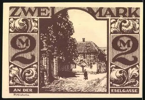 Notgeld Paderborn 1921, Zwei Mark, Esel und Eselgasse