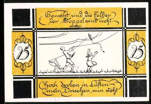 Notgeld Bilsen, 1921, 25 Pfennig, spielende Kinder mit Drachen und dekoratives Design