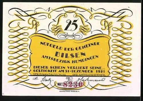 Notgeld Bilsen, 1921, 25 Pfennig, spielende Kinder mit Drachen und dekoratives Design