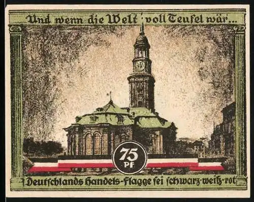 Notgeld Hamburg 1921, 75 Pf, Kultur- und Sportwoche mit Kirche und Säule