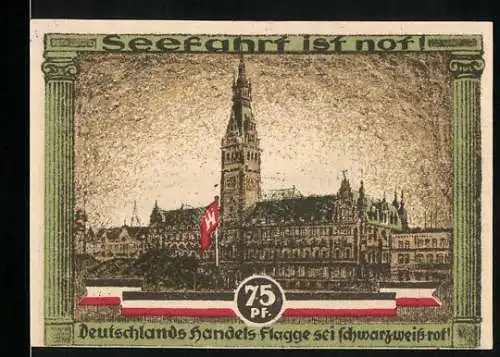 Notgeld Hamburg 1921, 75 Pf, Seefahrt ist not, Kultur u. Sportwoche Hamburg, 12.-24. August