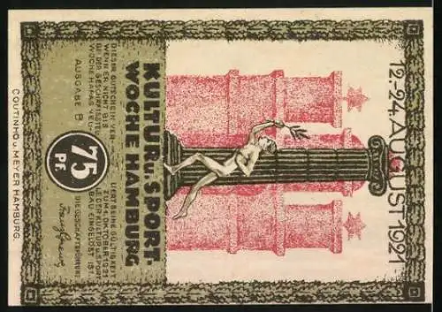 Notgeld Hamburg 1921, 75 Pf, Seefahrt ist not, Kultur u. Sportwoche Hamburg, 12.-24. August