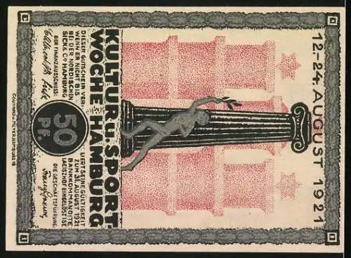 Notgeld Hamburg, 1921, 50 Pf., Schiff mit Flagge und Kultur- und Sportwoche Hamburg