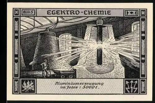 Notgeld Bitterfeld 1921, 75 Pfennig, Gutschein der Stadt Bitterfeld, Aluminiumproduktion und industrielle Szene, Akt