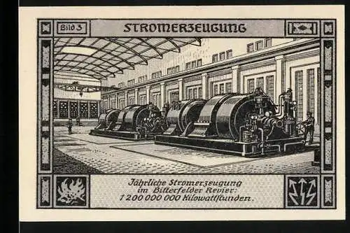 Notgeld Bitterfeld, 1921, 75 Pf, Darstellung der Stromerzeugung im Bitterfelder Revier, Frauenakt