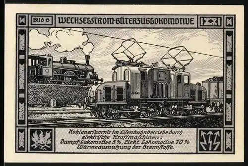 Notgeld Bitterfeld, 1921, 75 Pf, Wechselstrom-Güterzuglokomotive und Industriearbeiter mit Göttin