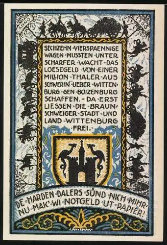 Notgeld Wittenburg 1922, 50 Pfennig, Das Steintor zu Wittenburg und historische Geschichte