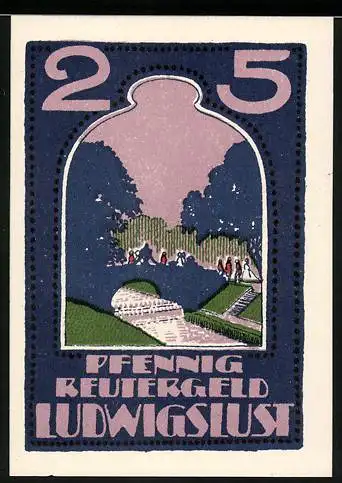 Notgeld Ludwigslust, 1922, 25 Pfennig, Reutergeld mit Landschafts- und Personenmotiv