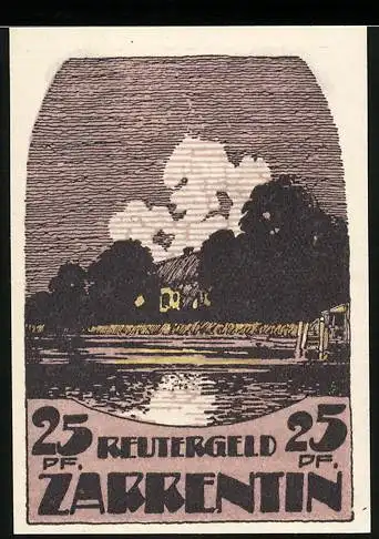 Notgeld Zarrentin, 1922, 25 Pfennig, Landschaftsszene mit See und Gedicht auf Rückseite