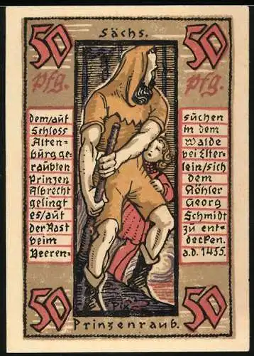 Notgeld Altenburg, 1921, 50 Pfennig, Darstellung des Prinzenraubs und Schloss Altenburg