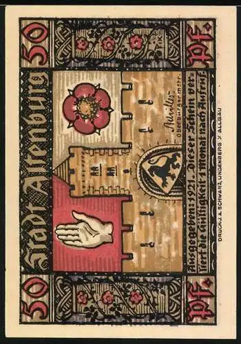 Notgeld Altenburg, 1921, 50 Pfennig, Darstellung des Prinzenraubs und Schloss Altenburg