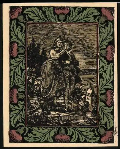 Notgeld Artern 1921, 50 Pfennig, Paar in Landschaft und Goethe-Silhouette