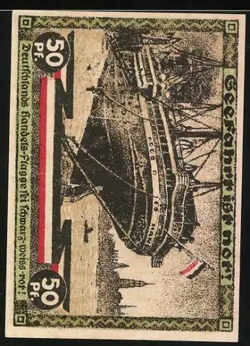 Notgeld Hamburg 1921, 50 Pf, Kultur- u. Sportwoche mit Schiff und antike Säule