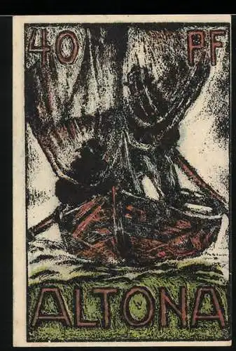 Notgeld Altona, 1921, 40 Pf, Segelschiff und Stadttor, Ausgabedatum 12. Dezember 1921