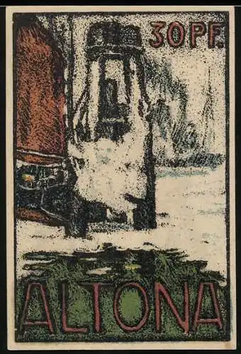 Notgeld Altona, 1921, 30 Pf, Leuchtturm und Stadtmauer mit drei Türmen