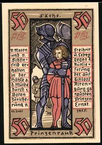 Notgeld Altenburg 1921, 50 Pfennig, Sächsischer Prinzenraub, Stadtwappen