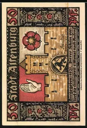 Notgeld Altenburg 1921, 50 Pfennig, Ritter auf Strickleiter und Schlossansicht