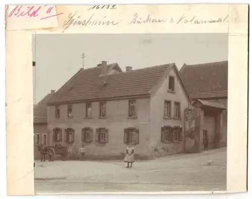 Fotografie Buss & Kupfer, Bad Kreuznach, Ansicht Spiesheim, Bäckerei & Kolonialwarenhandlung in der Johannesstrasse