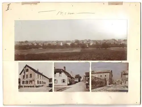 Fotografie Buss & Kupfer, Bad Kreuznach, Ansicht Köngernheim, Collage mit Gasthaus zum Deutschen Haus, Strassenpartie