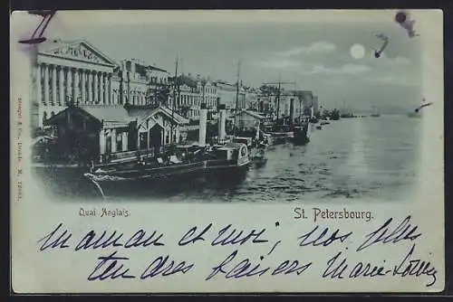 Mondschein-AK St. Petersbourg, Quai Anglais