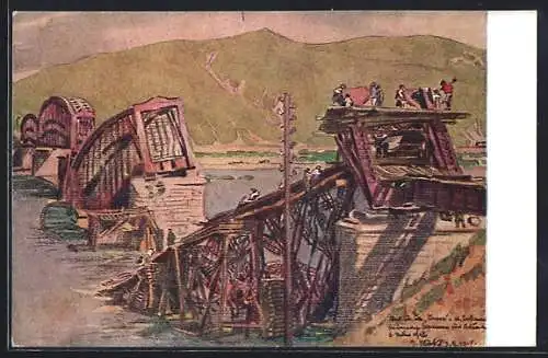 AK Onon, tschechische Pioniere errichten eine Brücke über den Fluss
