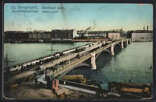 AK St. Pétersbourg, Liteine pont, Teilansicht mit Brücke