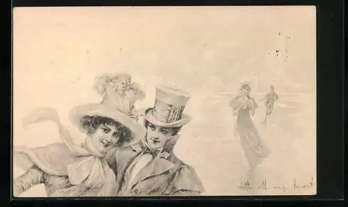 Künstler-AK Schlittschuh laufende Bürger