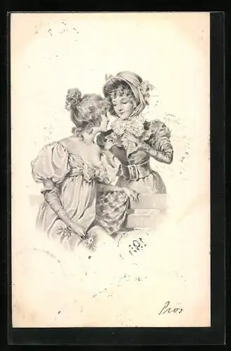 Künstler-AK M. Munk: Zwei junge Damen im Gespräch miteinander