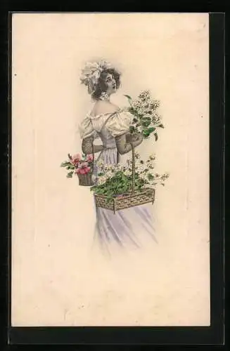 Künstler-AK M. Munk Nr. 276: Junge Dame mit Blumenkörben