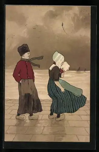 Künstler-AK M. Munk Nr. 207: Junges holländisches Paar beim Streit