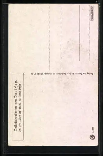 Künstler-AK P. Hey, Volksliederkarte Nr.: 47, Nun lebe wohl, du kleine Gasse, Mann verlässt sein Haus