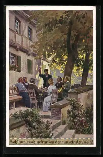Künstler-AK Paul Hey: Volksliederkarte Nr.: 70, Gesellige Runde beim trunk