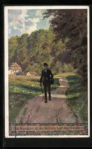 Künstler-AK Paul Hey: Volksliederkarte Nr.: 64, Das wandern ist des Müllers lust