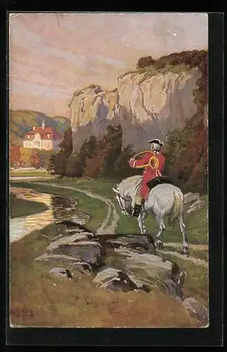 Künstler-AK P. Hey: Volksliederkarte Nr. 22, Es blies ein Jäger wohl in sein Horn