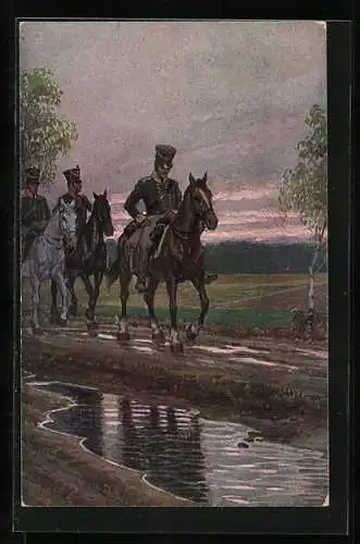 Künstler-AK Paul Hey: Soldaten im Morgengrauen auf ihren Pferden