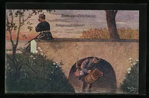 Künstler-AK Arthur Thiele: Hamster-Erlebnisse, Belagerungszustand!, Scherz