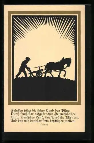 Künstler-AK Bauer mit Pflug, Scherenschnitt