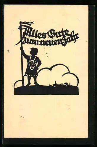 Künstler-AK Moritz von Schwind: Alles Gute zum neuen Jahr, Scherenschnitt