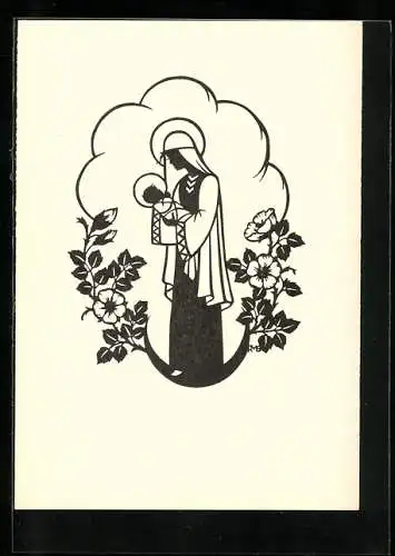 Künstler-AK Jungfrau Maria mit Jesuskind, Scherenschnitt