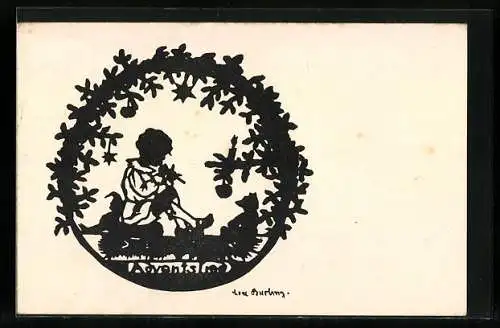 Künstler-AK Knabe mit Flöte, Scherenschnitt