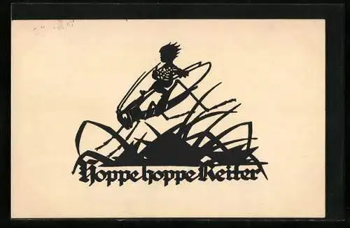 Künstler-AK Kind reitet eine Heuschrecke, Scherenschnitt
