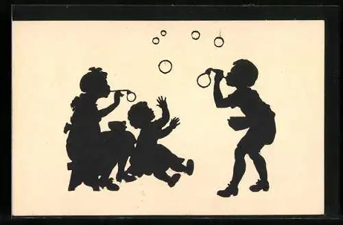Künstler-AK Kinder machen Seifenblasen, Scherenschnitt