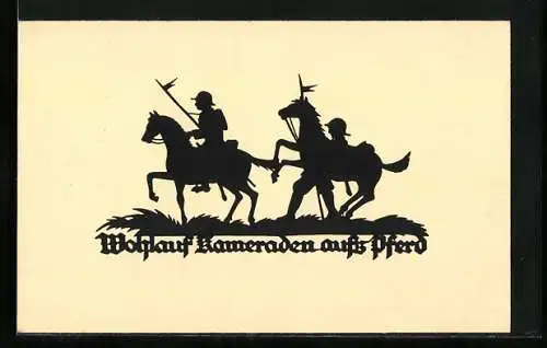 Künstler-AK Soldaten zu Pferd, Scherenschnitt