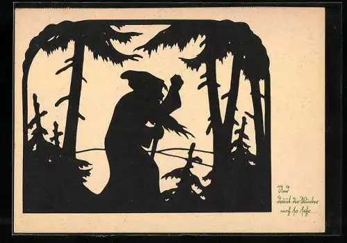 Künstler-AK Männlein im Wald, Scherenschnitt