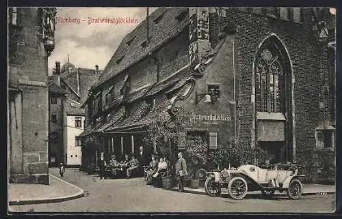 AK Nürnberg, Automobil vor dem Gasthaus Bratwurst Glöcklein