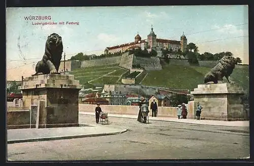 AK Würzburg, Ludwigbrücke mit Festung